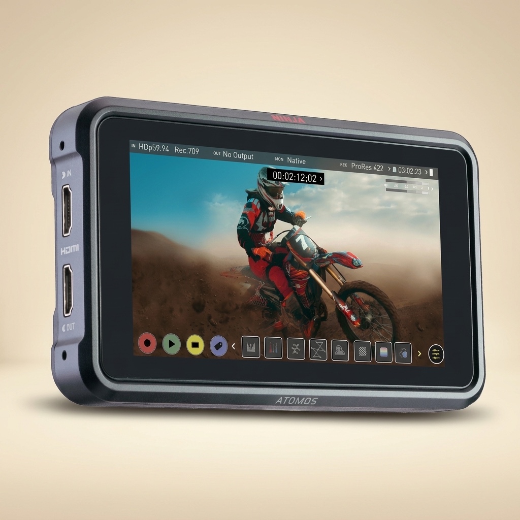 Atomos Ninja V for hire in Noosa — 5-inch 1000-nit HDR recorder-monitor · 4K 60p 10-bit ProRes