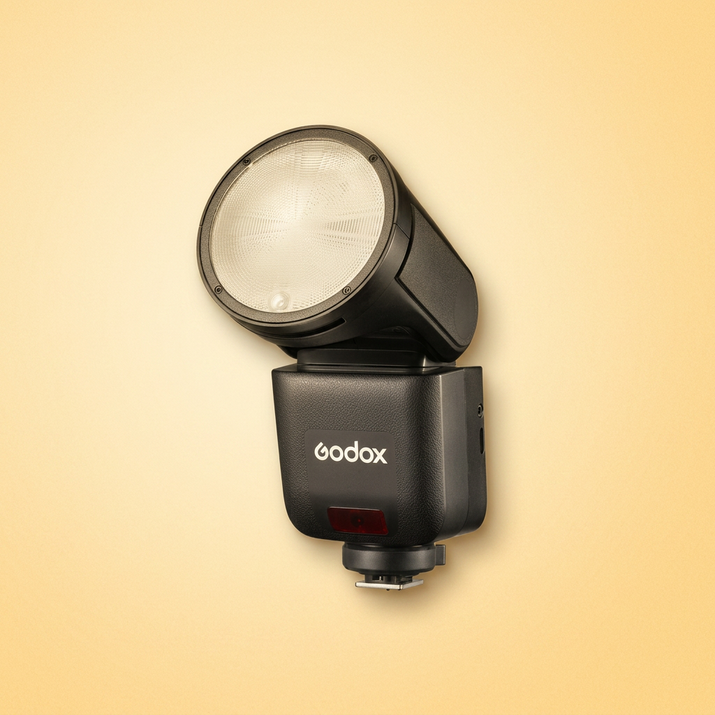 Godox V1 Round-Head Flash for hire in Noosa — Lithium-ion speedlight · Sony TTL