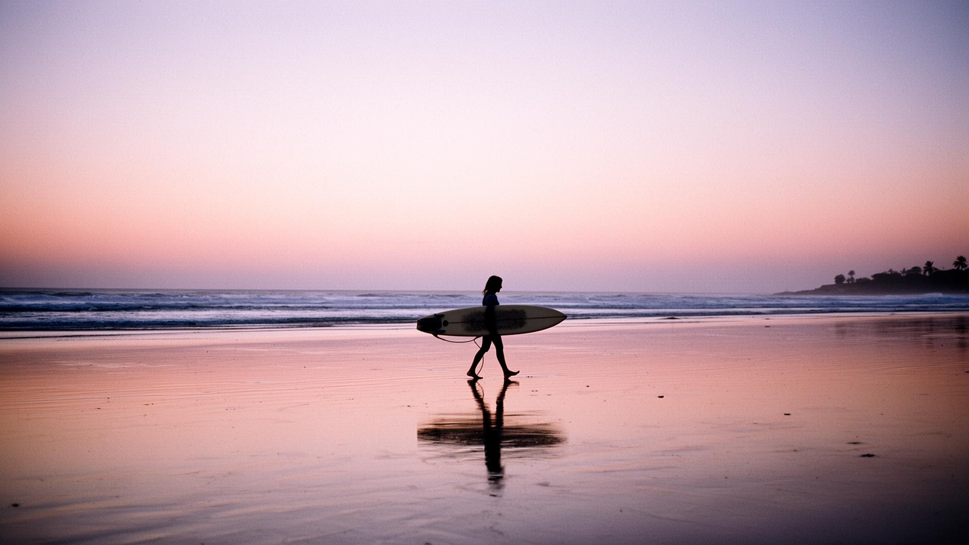 Surfer at Noosa at dusk shot on a hired Sony A7S III low-light camera